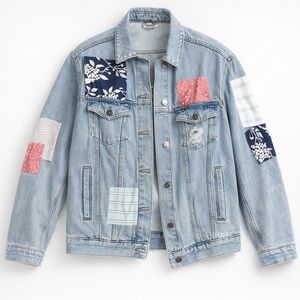 Topshop Blue Patchwork Jean Jacket